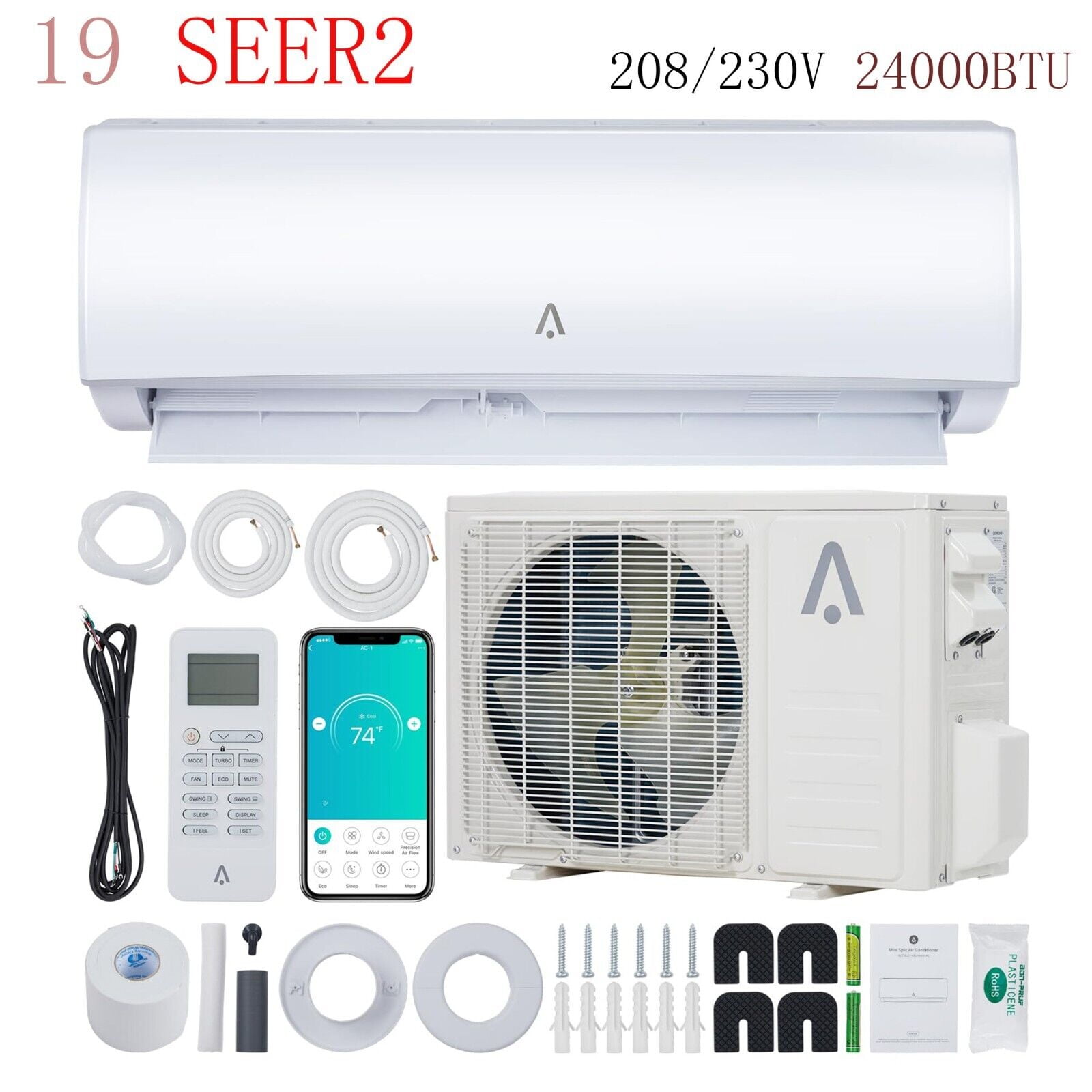 WhizMax 24000Btus Air Conditioner Mini Split 19 SEER2 INVERTER AC Ductless Heat Pump
