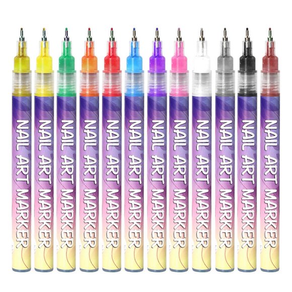 12 Colors Nail Art Pens Set, Nail Art Markers for Gel Nails, Drawing Painting Point Tool for DIY Nail Art Design Manicure Decoration