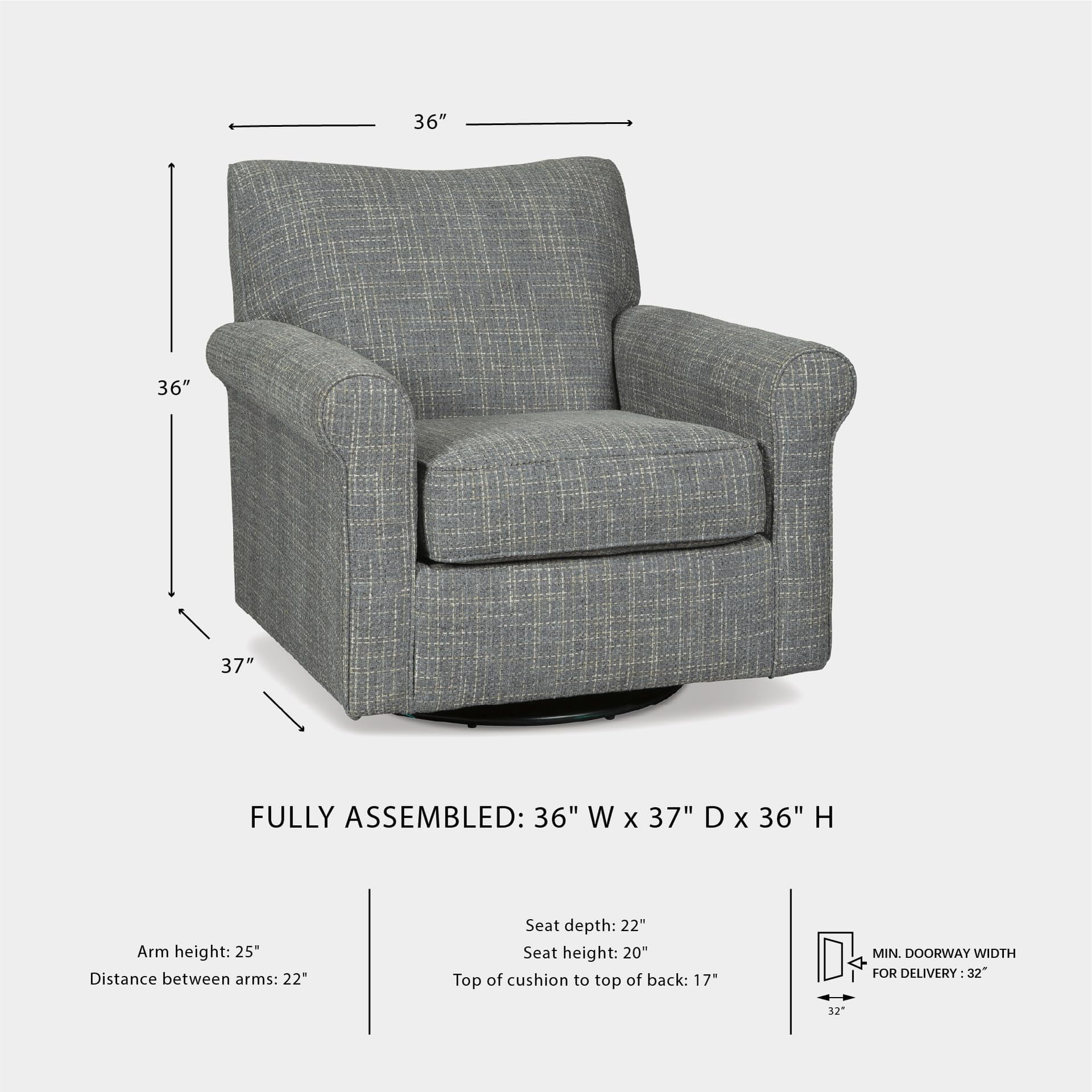 Ashley Furniture Renley Tweed Swivel Glider Rocking Chair, Ash Gray
