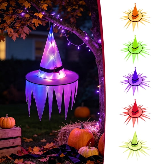 Hanging Witch Hat String Light - Light Up Waterproof Glowing Halloween Decor, Battery Operated LED Sawtooth Hat for Indoor Outdoor, Garden, Yard