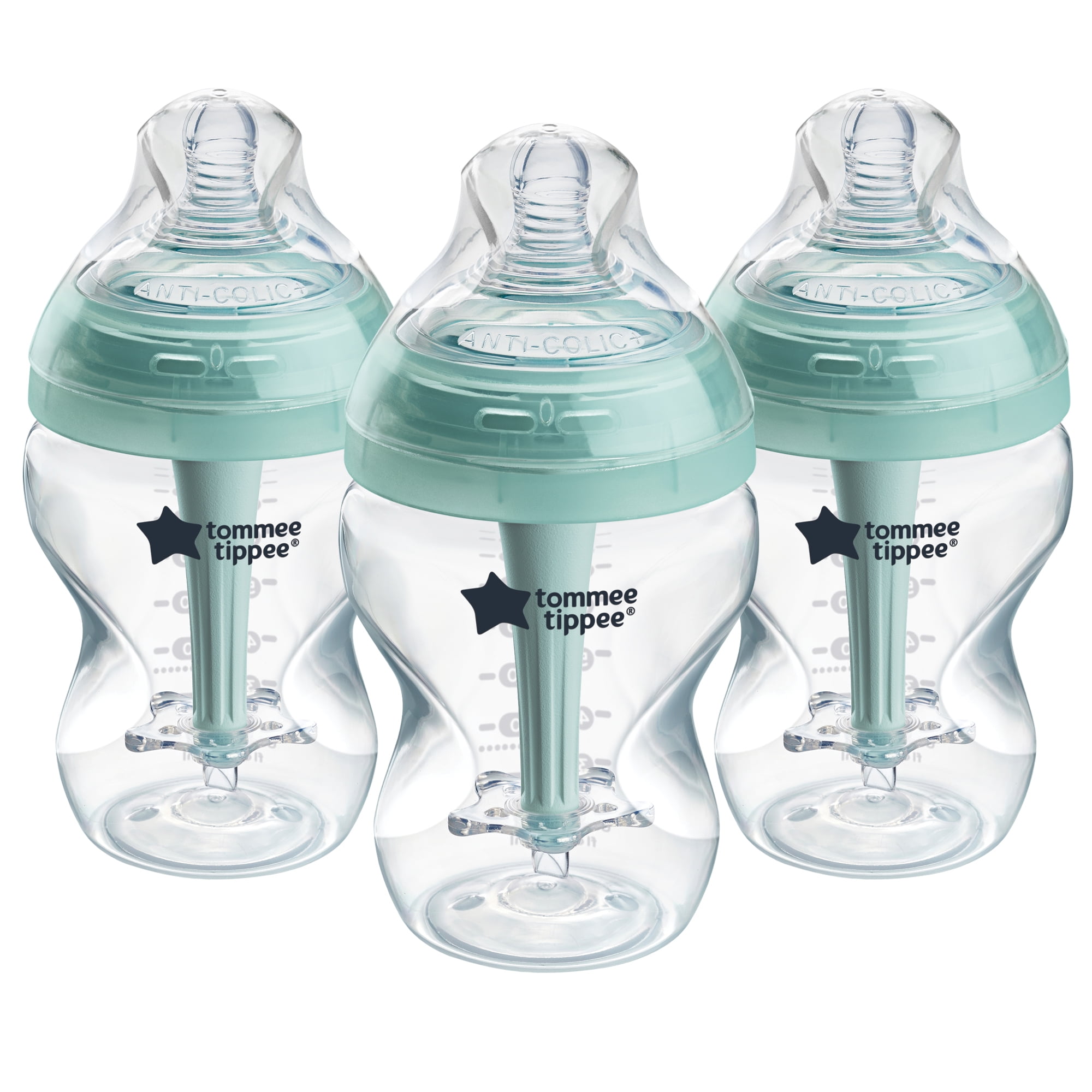 Tommee Tippee Advanced Anti-Colic Baby Bottle, 9oz, Slow Flow. Breast-like Nipple, Vented Anti-Colic Wand, Self-Sterilizing, Pack of 3