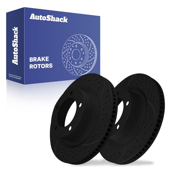 AutoShack Front Brake Rotors for Toyota, Tundra 2007-2021 Sequoia 2008-2022, 4WD RWD V6 4.0L V8 4.6L 4.7L 5.7L - E-Coated Drilled & Slotted - Black Finish - NightGuard - 13.94" (354 mm), 5-Lug