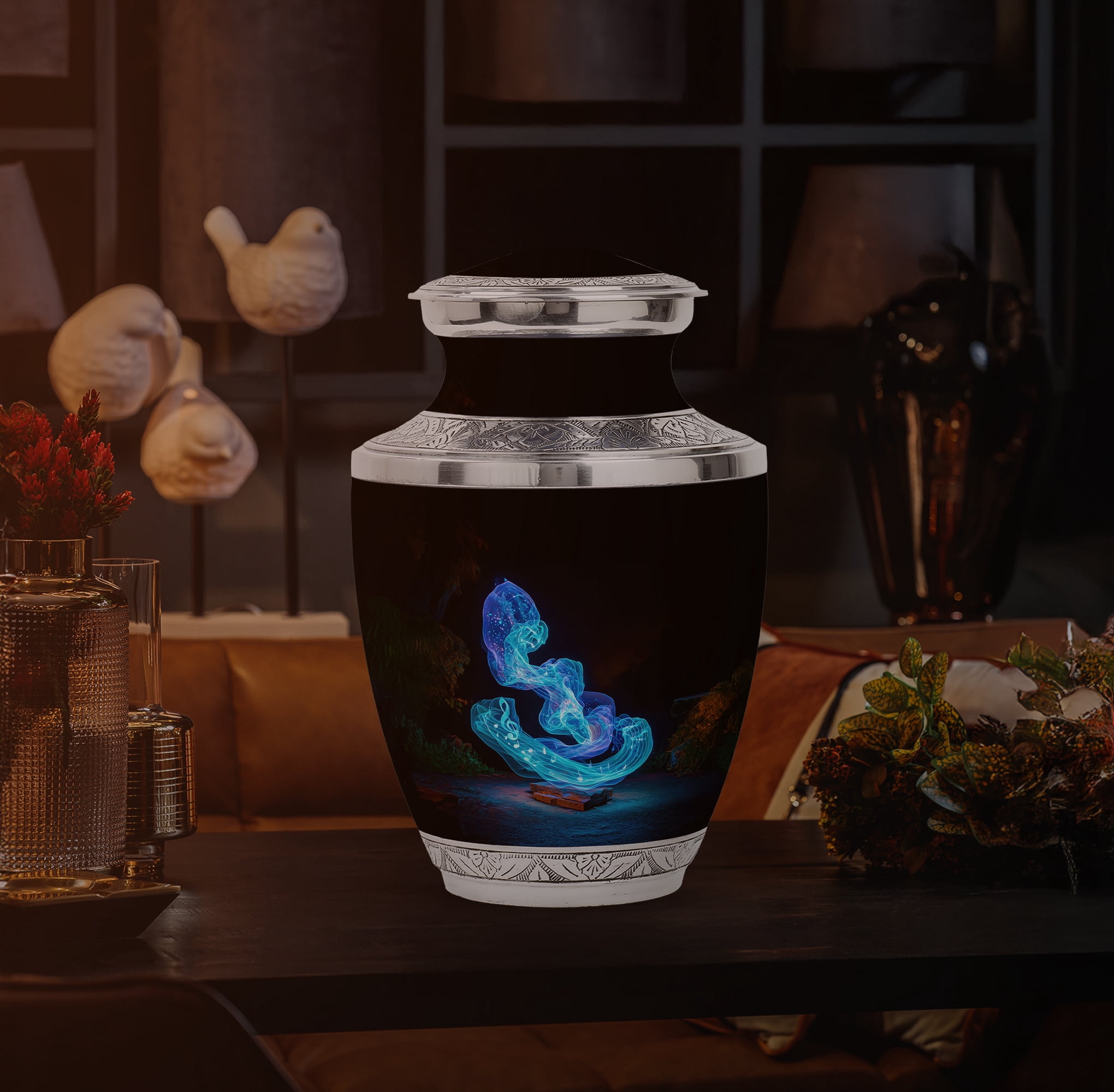 Yatskia Blue Music Large Memorial Urn for Adult Ashes Mom and Dad, Small Cremation Urns for Human Ashes Adult Men, (Tasty 10 Inch and 3 Inch)
