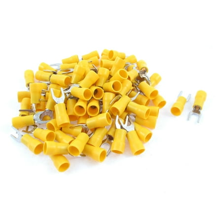 Barrier Spade Terminal - Unique Bargains 85PCS 12-10 AWG Stud Yellow Insulated Fork Spade Terminals Electrical Connector