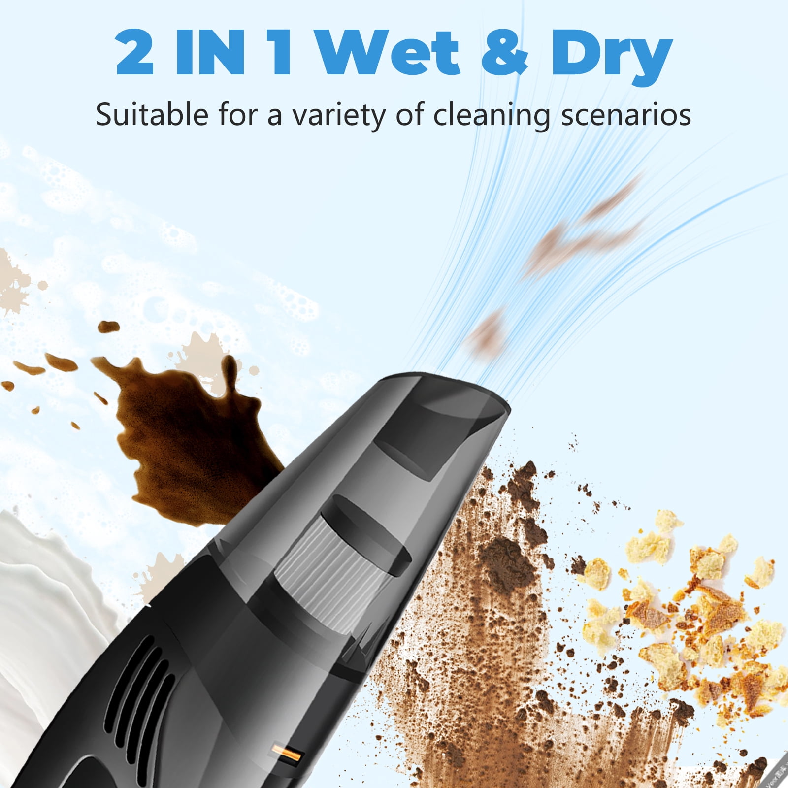 Cordless Handheld Car Vacuum, Portable Vacuum Cleaner, 12000PA Powerful Suction for Car, Black