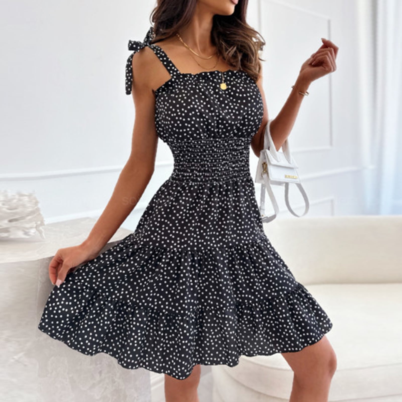 Coiry Women Ladies Sling Dress Backless Polka Dot Cocktail Dress Fashion Holiday Beach Walmart