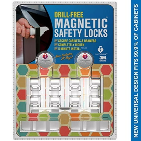Drill Free Magnetic Cabinet & Drawer Locks: 8 Locks+2 Keys - Comes With Amazon A to Z Guarantee - Uses Super Strength 3M Adhesive For Baby Proofing - 5 Minute 