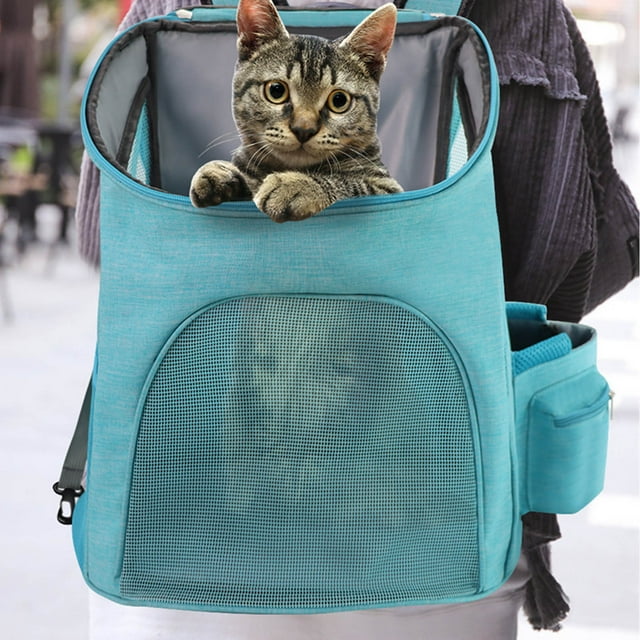 Ventilated Mesh Pet Carrier, Portable Travel Backpack, Breathable Pockets + Sturdy Frame, Small Pet Confinement, For Grooming-Hiking, Secure Harness Attachment, Durable Polyester, Akmoler