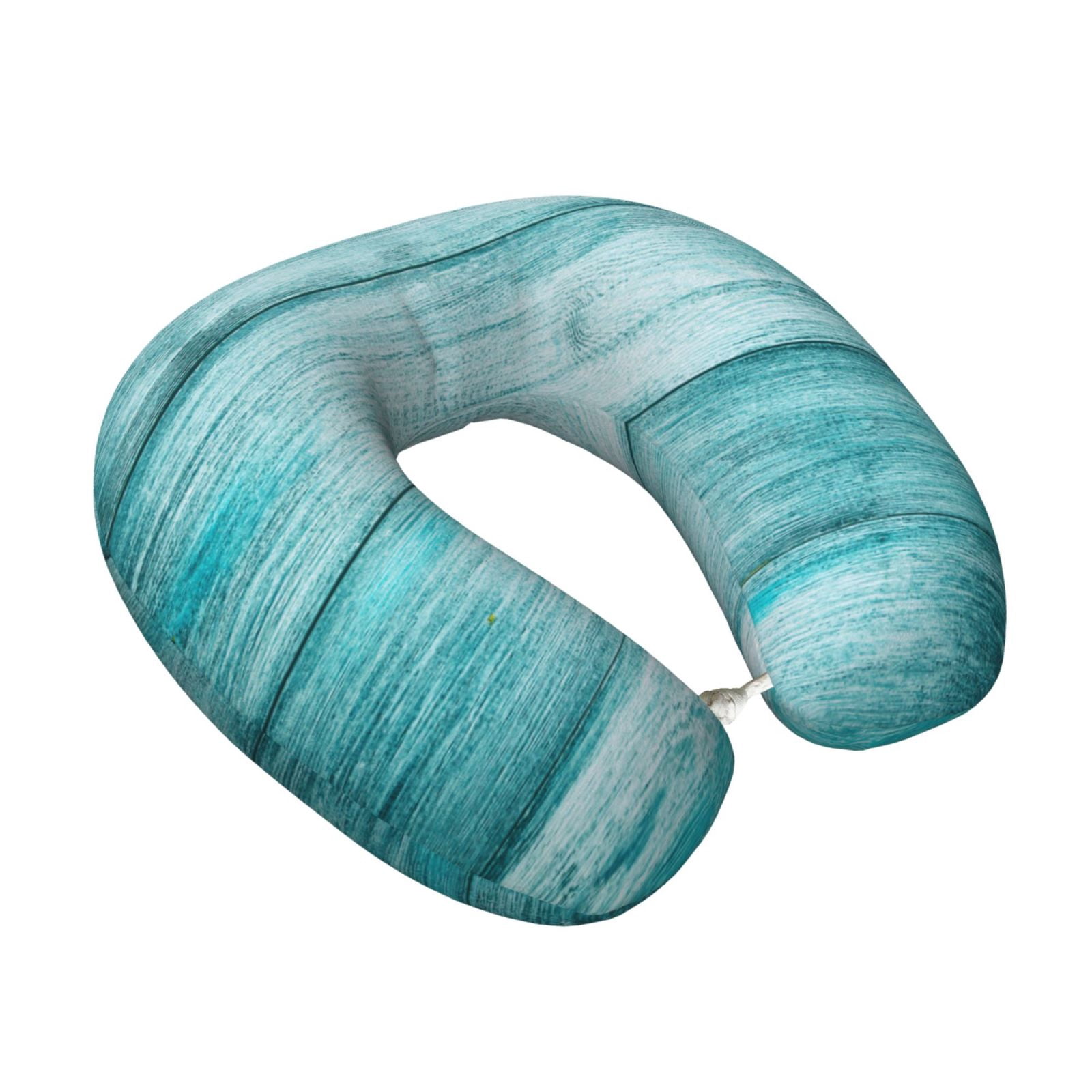 Xecao Teal Turquoise Wood Print Memory Foam Cervical Neck Pillow Versatile U-Shaped Pillows for Home,Office,Camping,Travelling,Soft Washable Cover