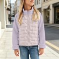 thumbnail image 2 of CPNG Girls Fleece Quilted Jacket Solid Color Stand Collar Full Zip Long Sleeve Jacket Spring Autumn Winter Lightweight Warm Outdoor Casual Coat, 2 of 8