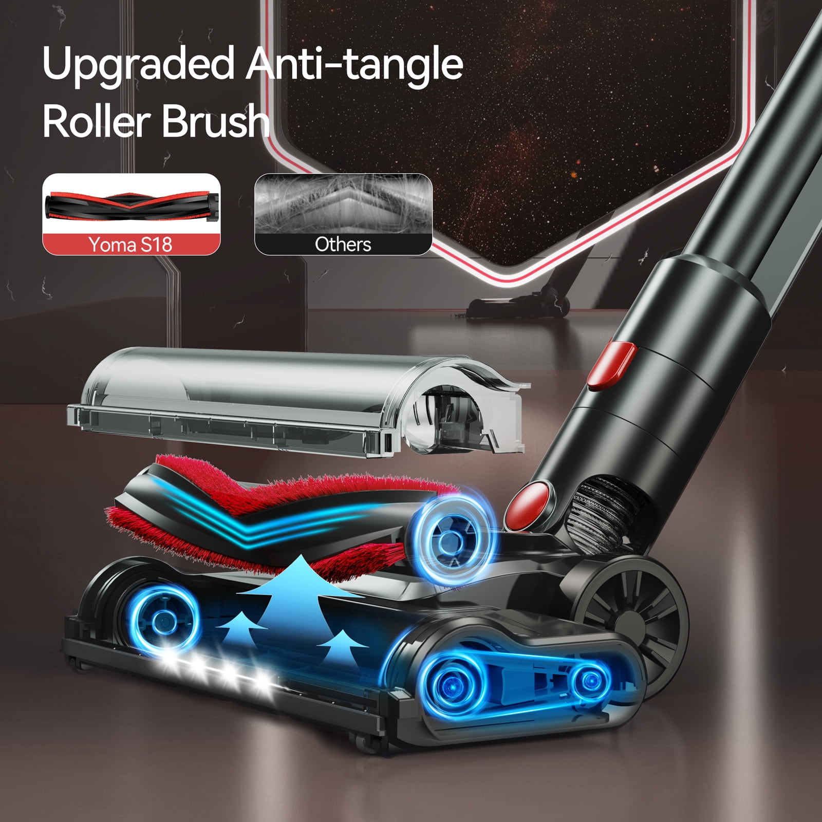 YOMA S18 Cordless Vacuum Cleaner, 6 in 1 Lightweight Stick Vacuum with Detachable Battery, 26Kpa Powerful Suction Vacuum Cleaner for Home Carpet Hardfloor Pet Hair