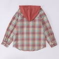 thumbnail image 5 of Women's Plaid Flannel Hoodie Shirt, Long Sleeve, Button Down, Oversized Boyfriend Style, Loose Fit, 5 of 5