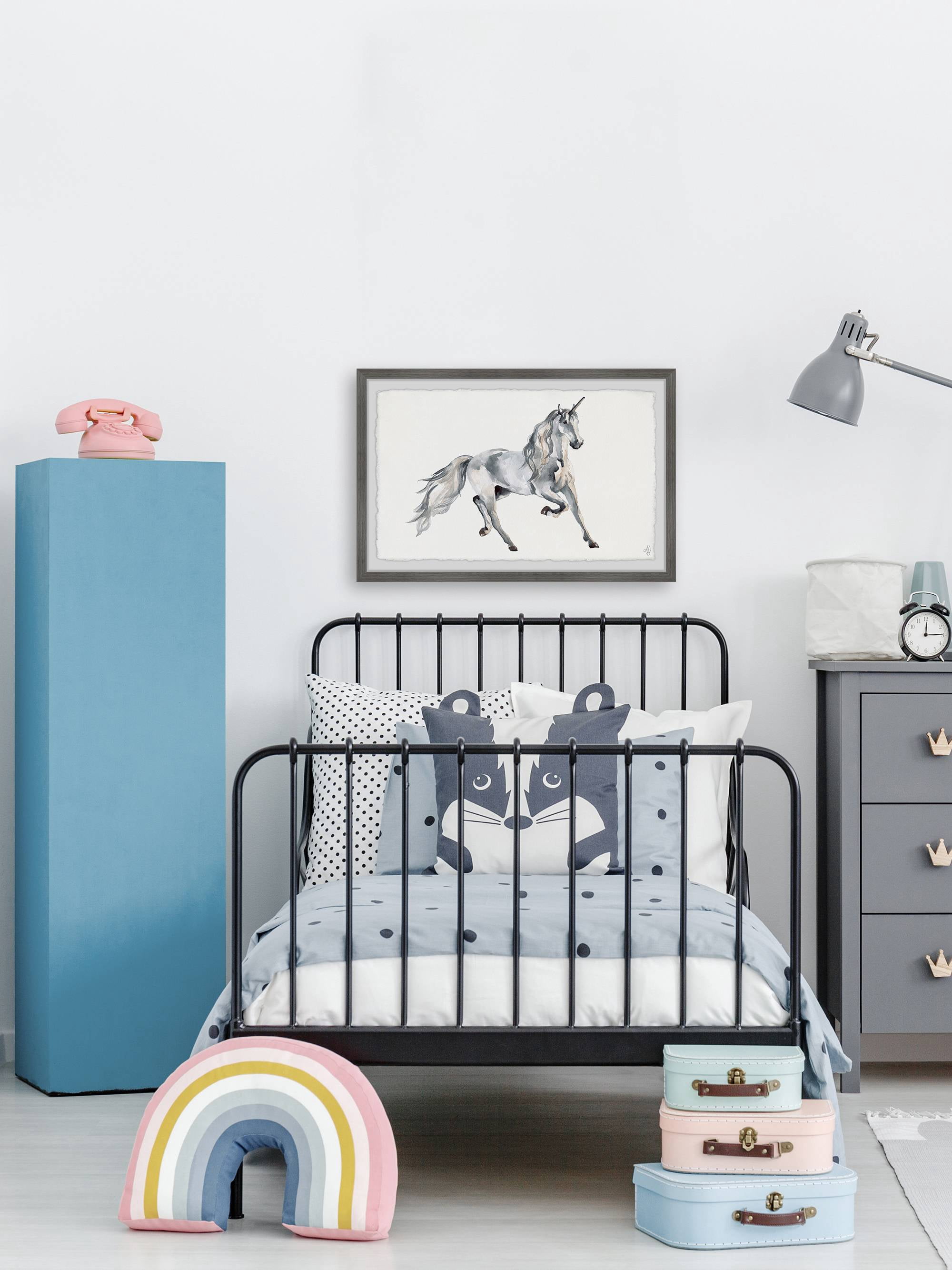 Marmont Hill Silver Unicorn Framed Wall Art, 12.00" x 1.50"