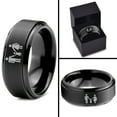 thumbnail image 4 of Tungsten Couple Family Child Holding Hands Band Ring 8mm Men Women Comfort Fit Black Step Bevel Edge Brushed Polished, 4 of 4