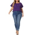 thumbnail image 2 of NOMADIC NOOK Women's Plus Size Work Pleated Short Sleeve Round Neck Tulip Sleeves Blouses, 2 of 5