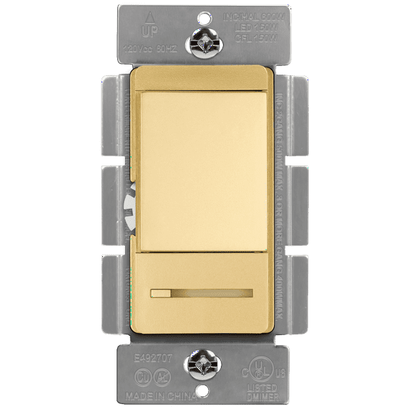 TOPGREENER Dimmer Switch with Light Adjustment Slider, Single Pole or 3 Way, 150W LED, 600W Incandescent/Halogen, 120V 60Hz, UL Listed, TGDMDS-120-GD, Gold