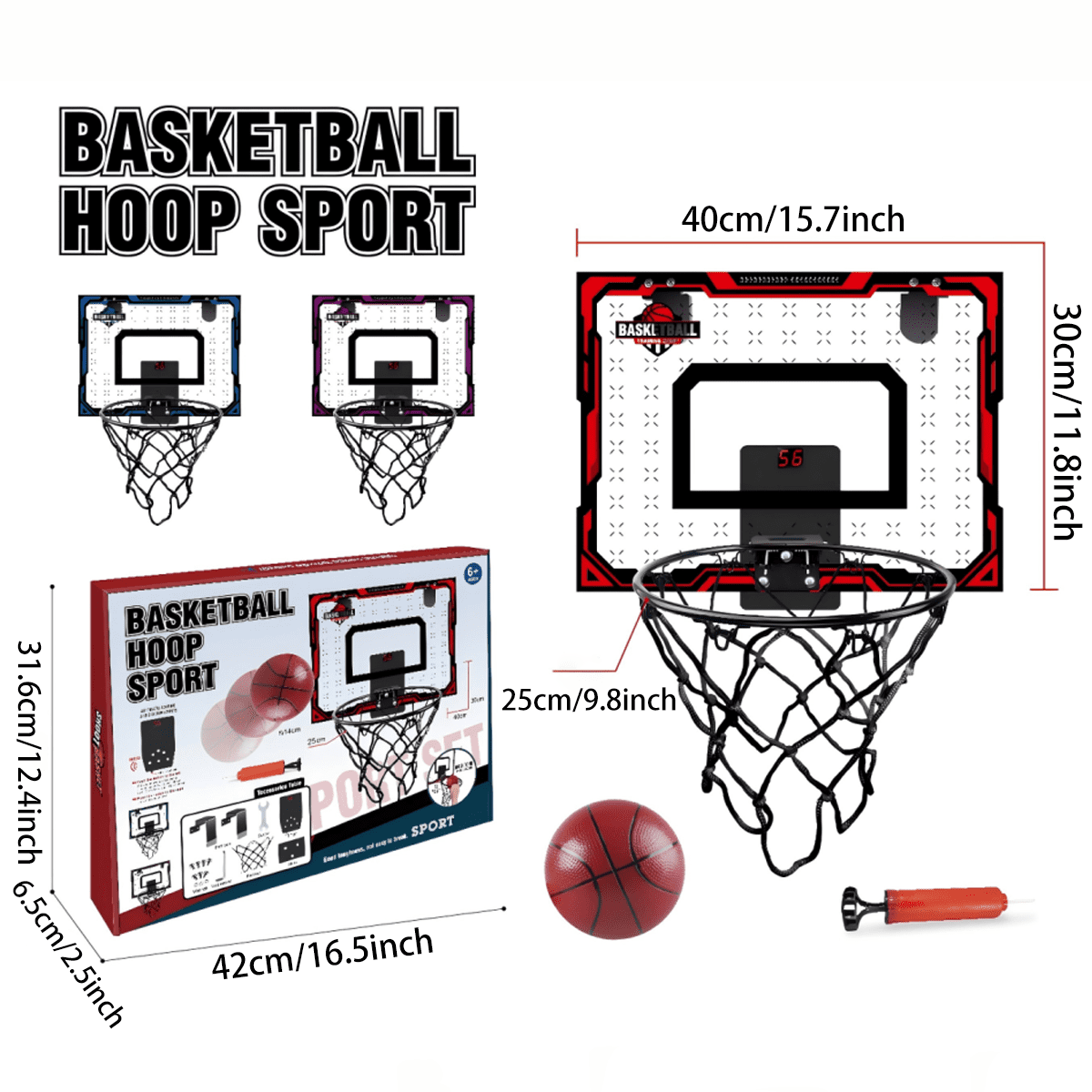 Wall-Mounted Electronic Basketball Hoop for Door, Indoor and Outdoor Parent-Child Interactive Shooting Toy, Includes Basketball + Air Pump