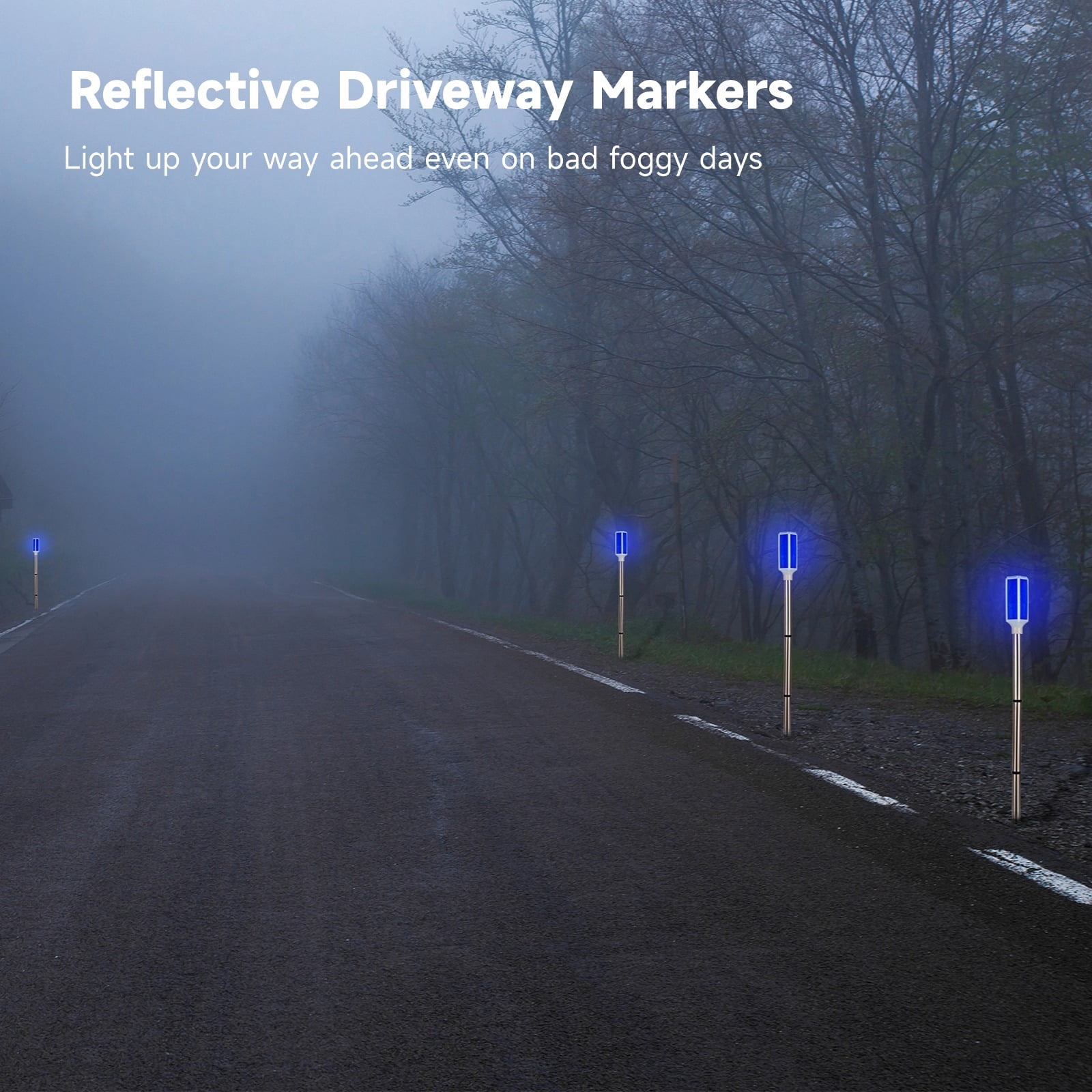 5PCS Solar Powered Driveway Markers, Solar Warming Landscape Lights, Blue Solar Outdoor Driveway Lights, Landscape Driveway Reflectors on Poles for Snow Road Yard