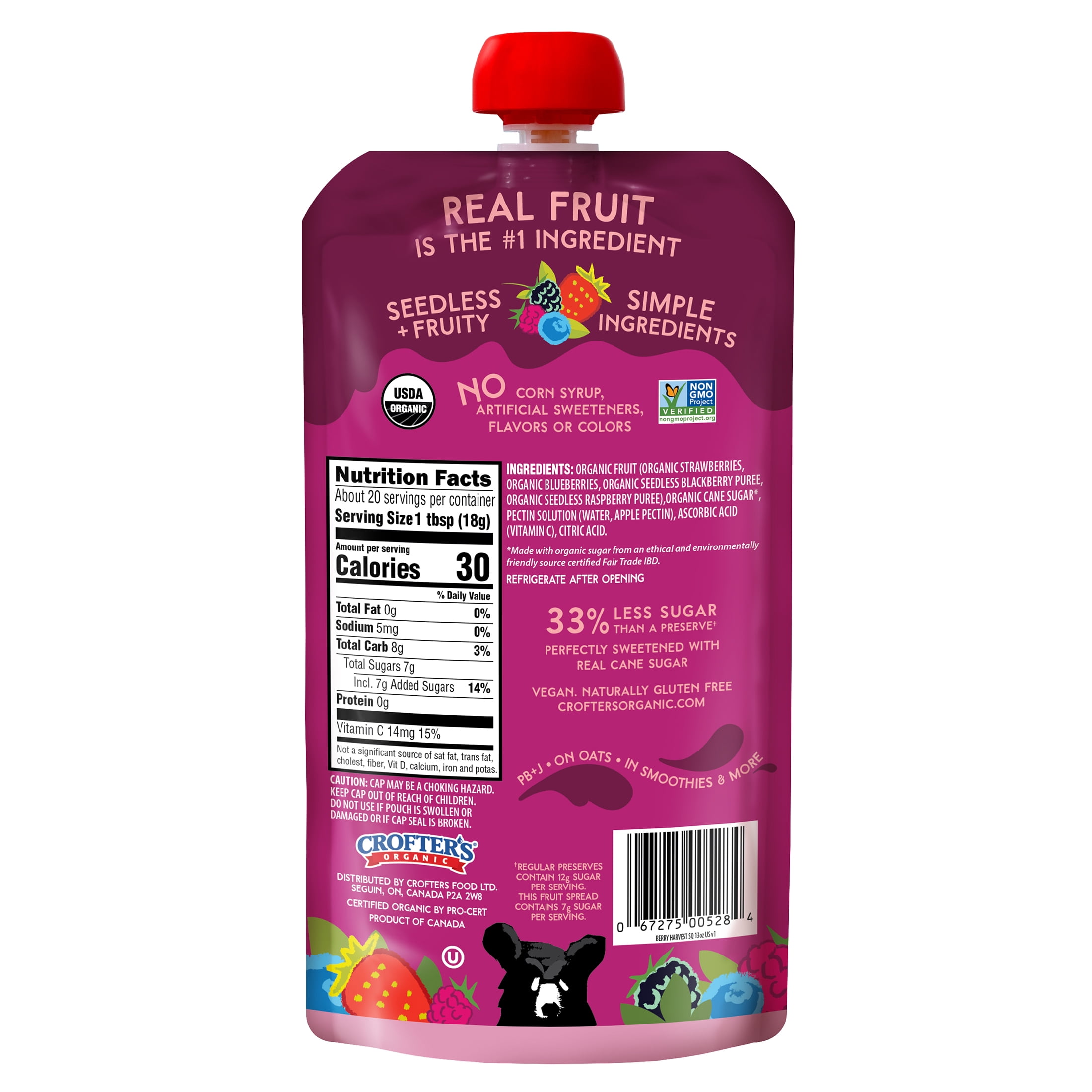 (3 pack) Crofter's Organic Berry Harvest Fruit Spread Squeeze, 13 oz