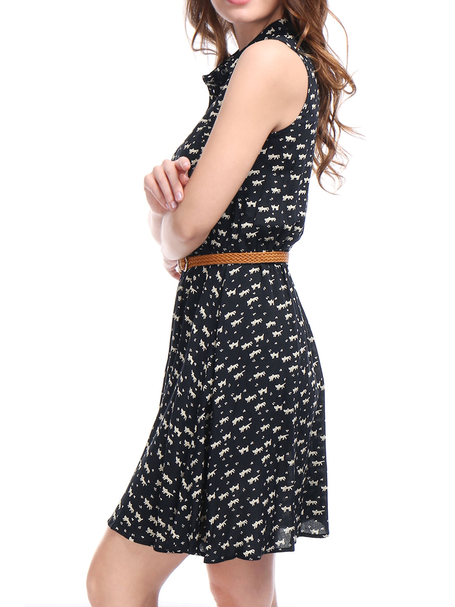 DARING DIVA Unlined Above Knee Sleeveless Mini Belted Dress L Dark Blue-cat