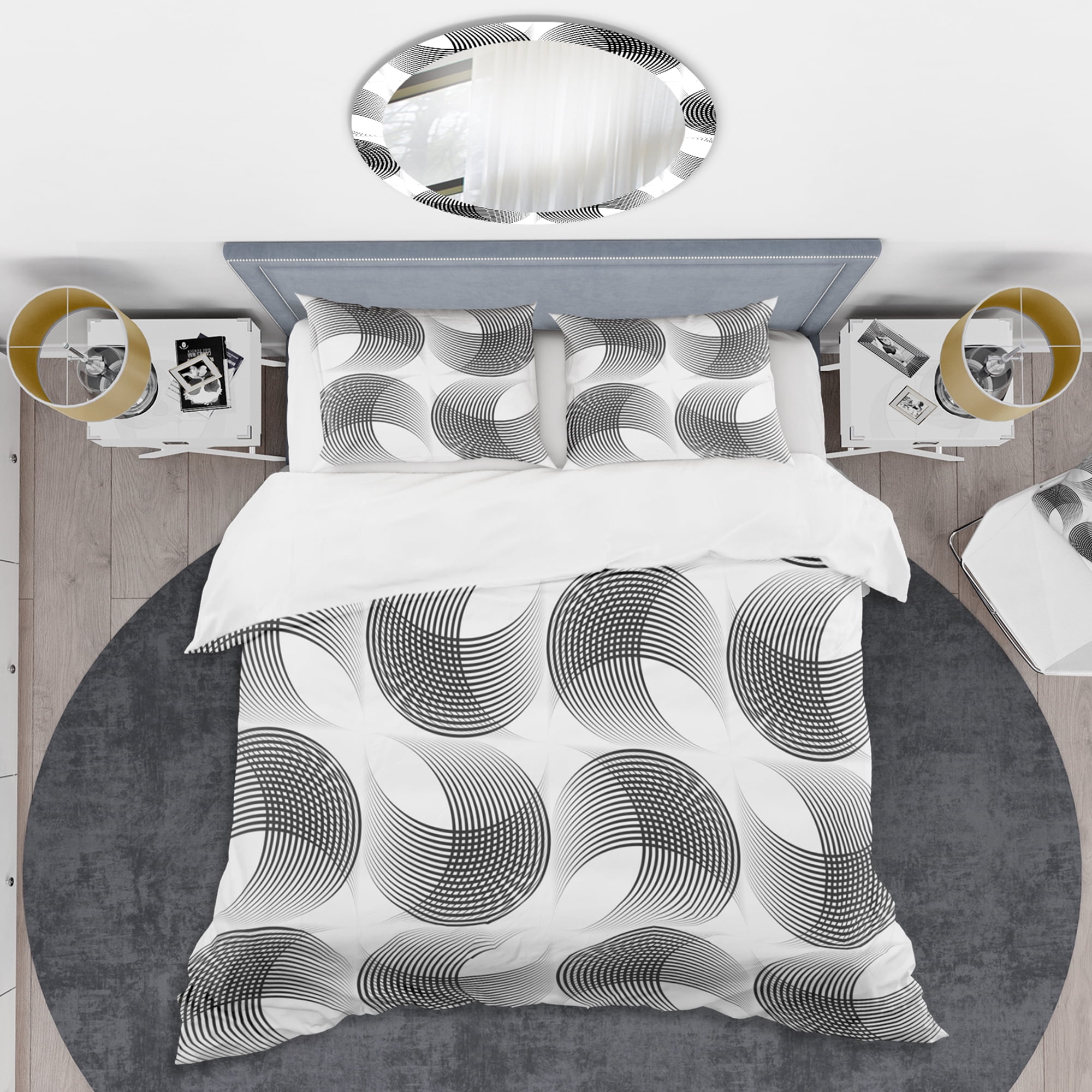 Designart 'Monochrome Geometric Pattern IX' Mid-Century Modern Duvet Cover Set