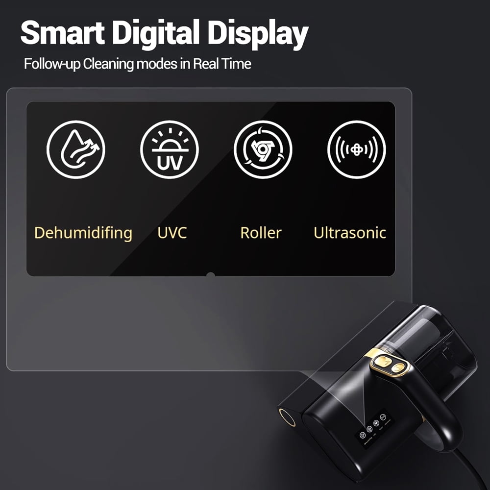 Solayce BV100 Double Cup Bed Vacuum Cleaner with UVC LED, 16Kpa Suction 500W & Low Noise, Ultrasonic UV Cleaner for Mattresses - Gray