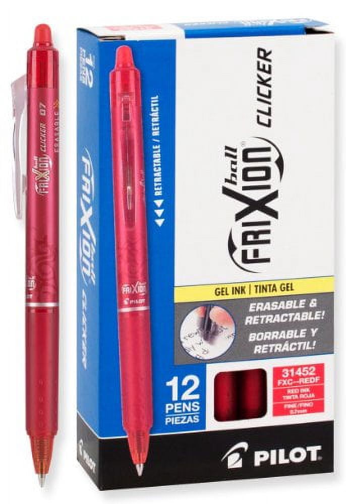 Pilot FriXion Clicker Retractable Erasable Gel Pens Fine Point (.7) Red Ink Dozen Box; Make Mistakes Disappear, No Need For White Out. Smooth Lines to the End of Page, America?s #1 Selling Pen Brand
