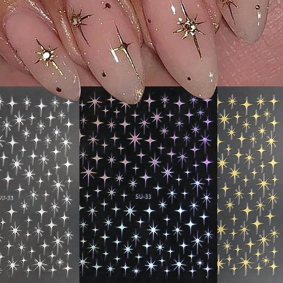 2Pcs 3D Laser Metal Starburst Nail Art Stickers - Elegant Nail Wraps for Creative Nail Decoration