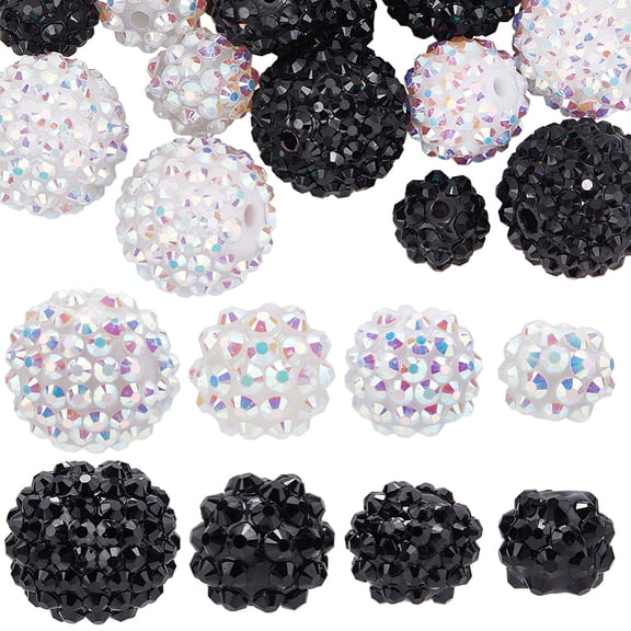 48Pcs 8 Styles Resin Rhinestone Beads Disco Ball Bead Bulk Round Bubblegum Pave Full Rhinestones Glitter Spacer Pen Beads