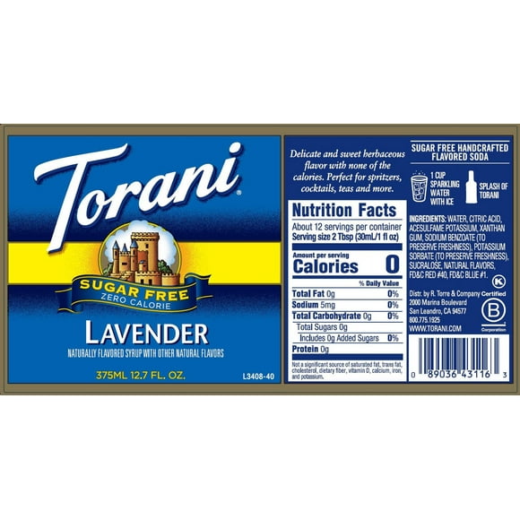 Torani Syrup, Sugar Free Lavender, 375ML, TOR SF LAVNDR SYRUP