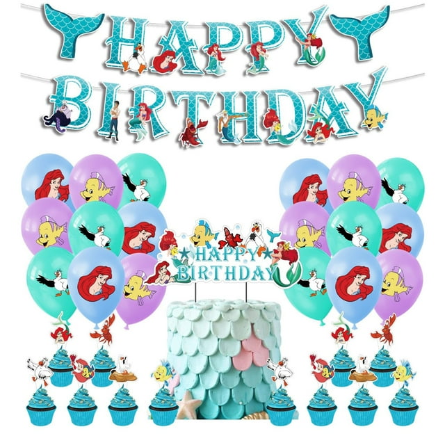Globos Decorativos Verde Aqua para Fiesta alusivo a la Sirenita en Cartoncillo Colorido y Látex