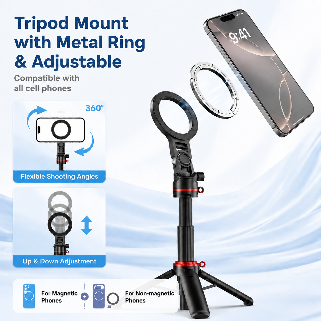 Magnetic 4-in-1 Selfie Stick Tripod with Remote photo 5