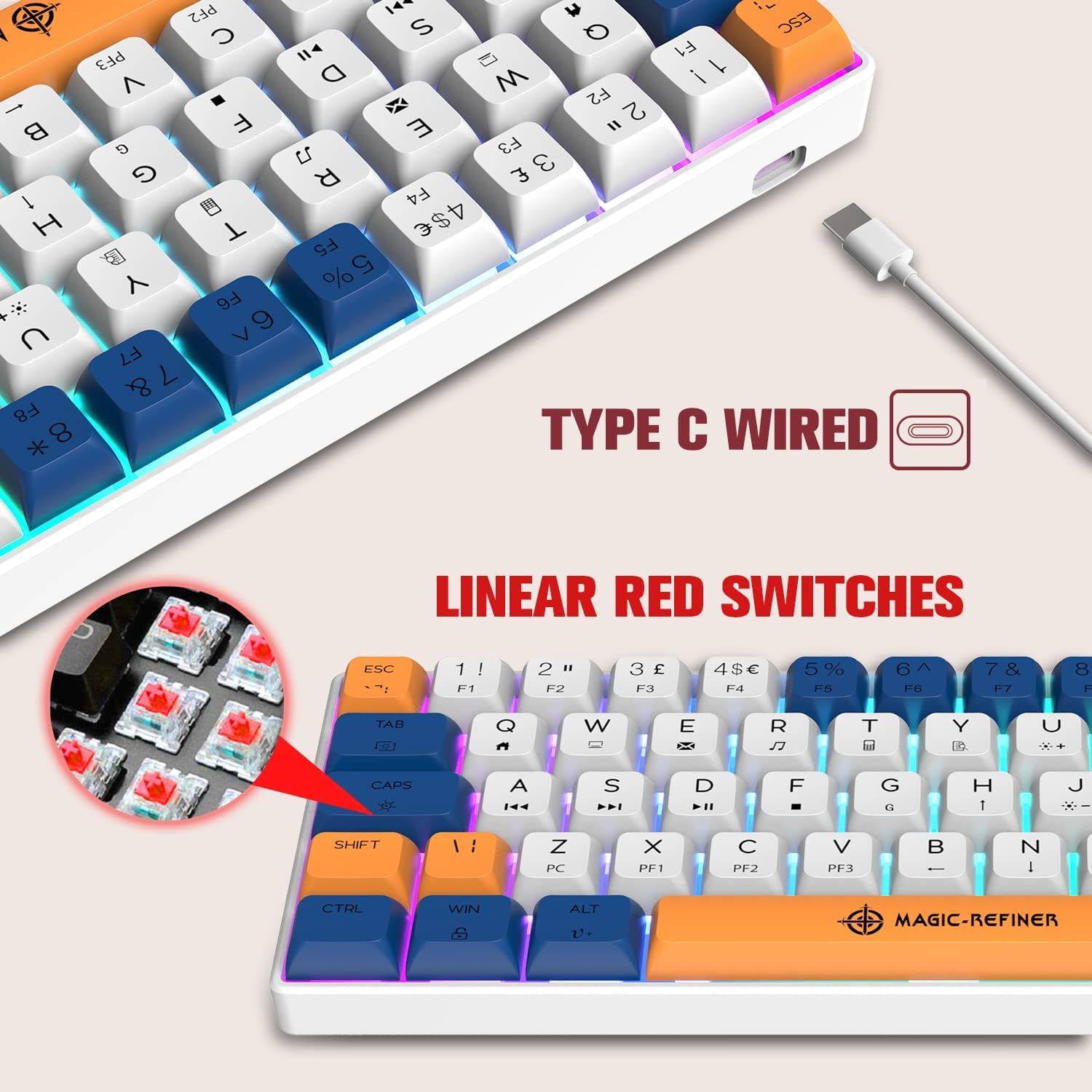MAGIC-REFINER MK21 AKKO World Tour 60% Wired Mechanical Gaming Keyboard with RGB Backlight, Dye Sublimation PBT Keycaps, NKRO Programmable Red Switch for PC Mac PS4 Xbox one