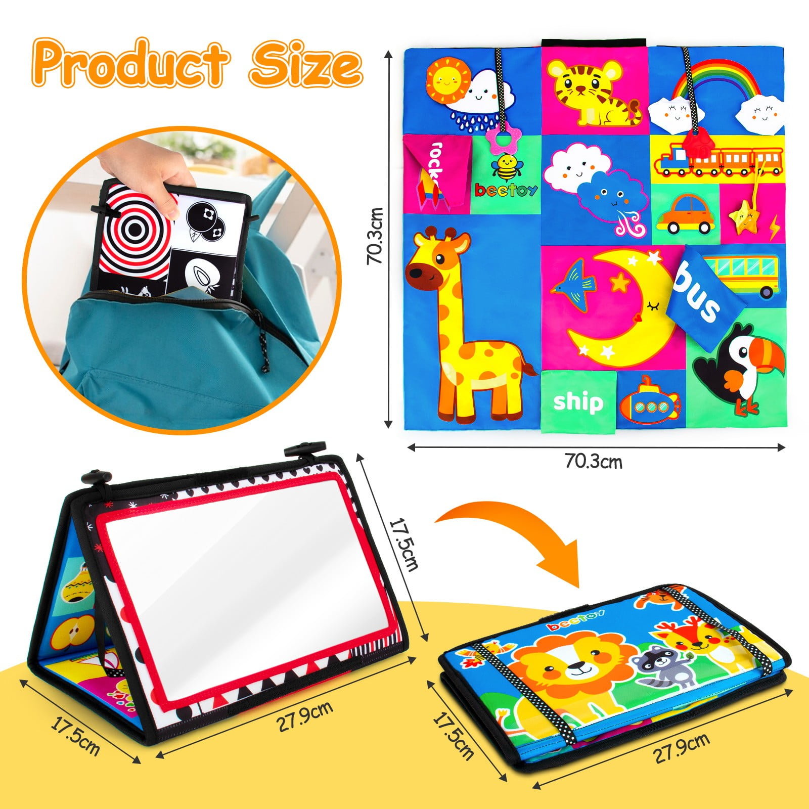 loivesh Tummy Time Mirror Toy with Baby Activity Mat , High Contrast Black and White Baby Toys, Montessori Sensory Toy for Baby Infant Newborn 0 3 6 Months Toys