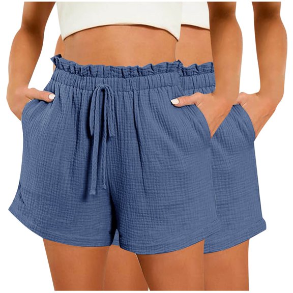PUMISAS Summer Shorts For Women Elastic And Adjustable Waistband Drawstring Shorts Comfortable Solid Color Casual Loose Pants With Pockets
