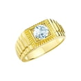 thumbnail image 4 of RYLOS Men's Ring Yellow Gold Plated Silver Ring, 7MM Round Shape Gemstone Designer Style Rings Aquamarine March Birthstone Rings Silver Size 13, 4 of 7