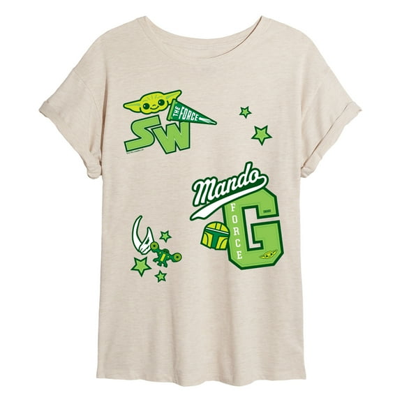 The Mandalorian - Letterman Patches - Juniors Oversized Graphic T-Shirt