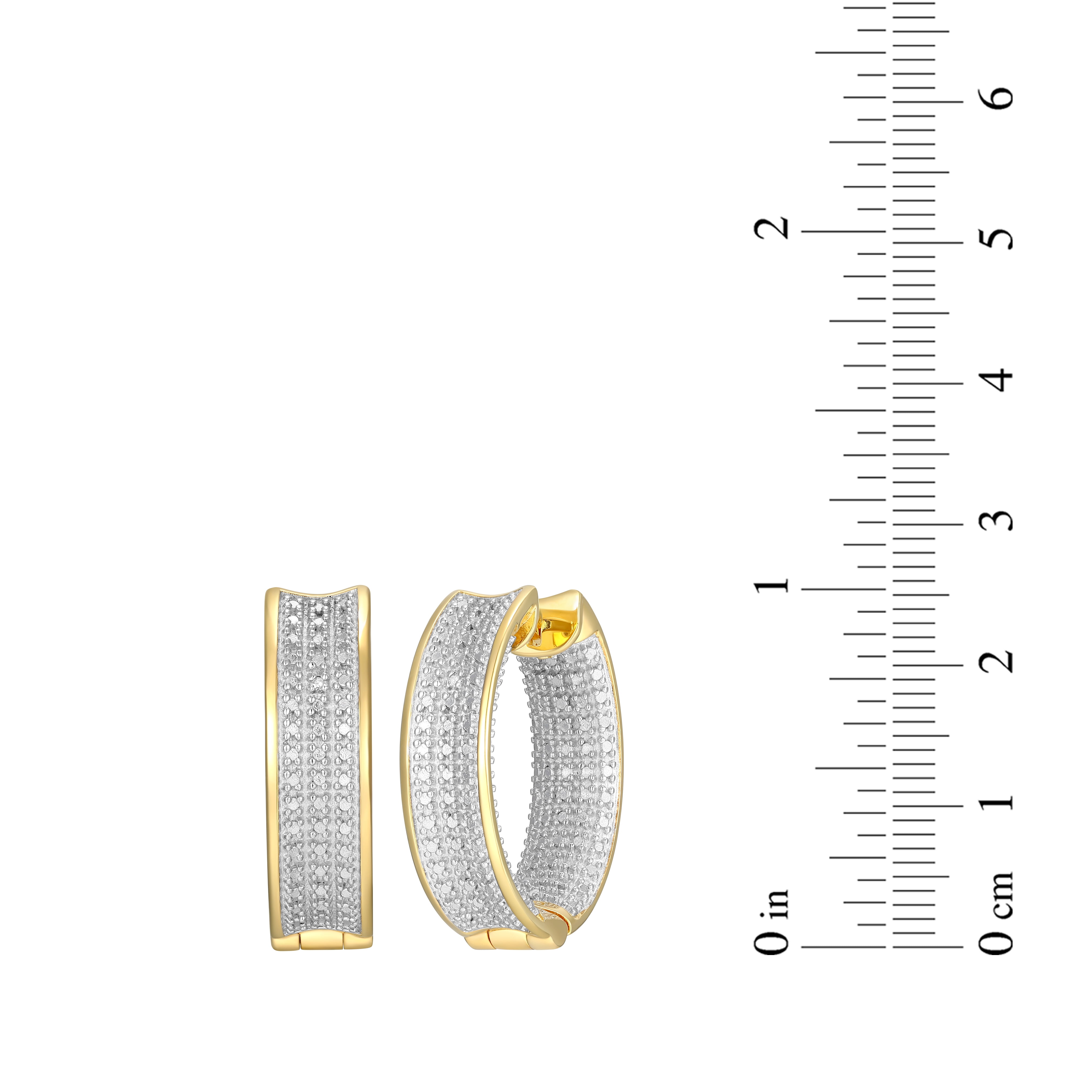 Forever Facets Diamond Accent Wide Hinged Hoop Earrings in 18k Yellow Gold and Rhodium over Sterling Silver, Adult Female