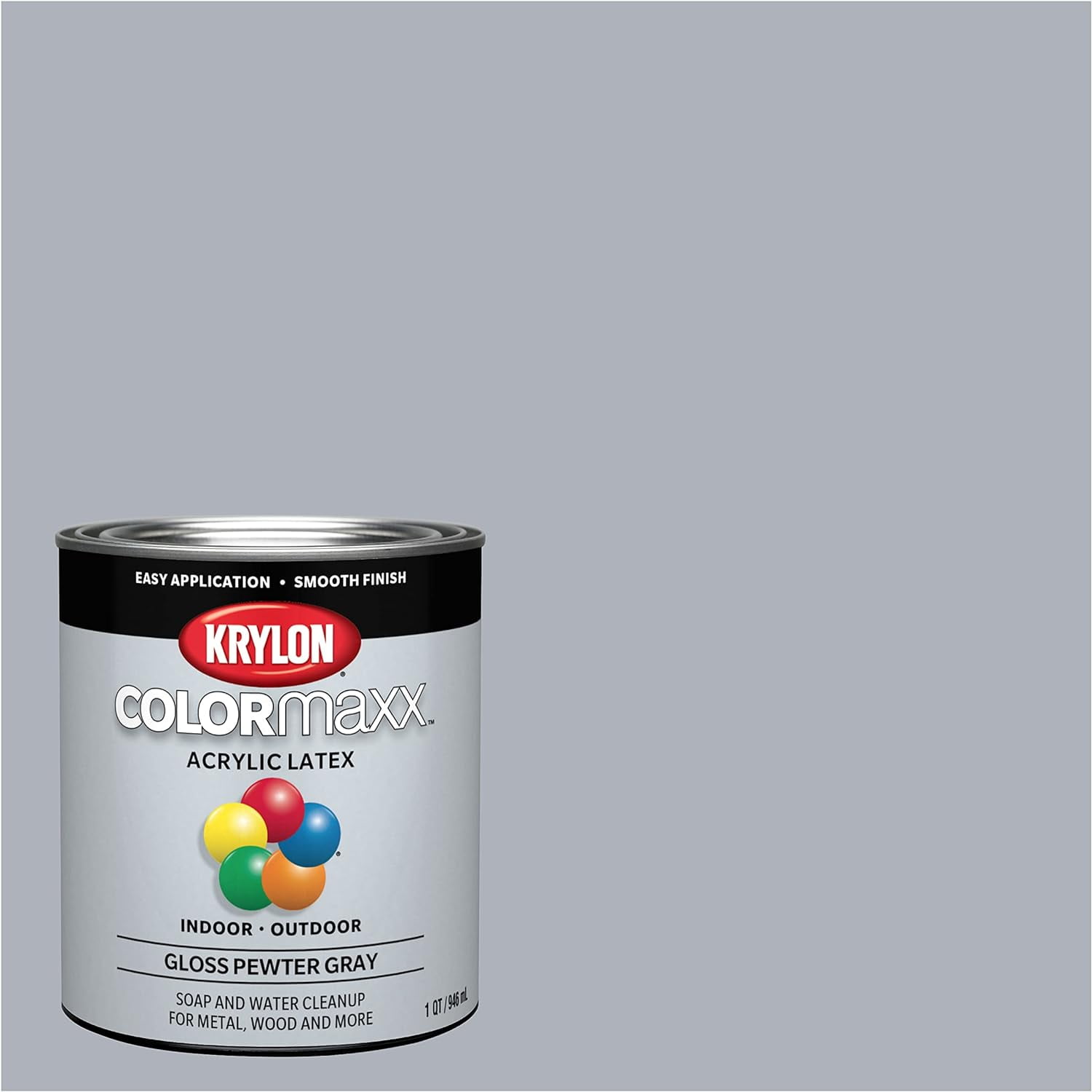 1 qt Krylon K05644007 Pewter Grey COLORmaxx Paint & Primer, Gloss