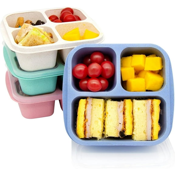 Happon 4 Pack 3 Compartments Meal Prep Containers,Reusable Lunch Containers,Food Storage Containers with Lids,Stackable Snack Boxes for Work, and Travel
