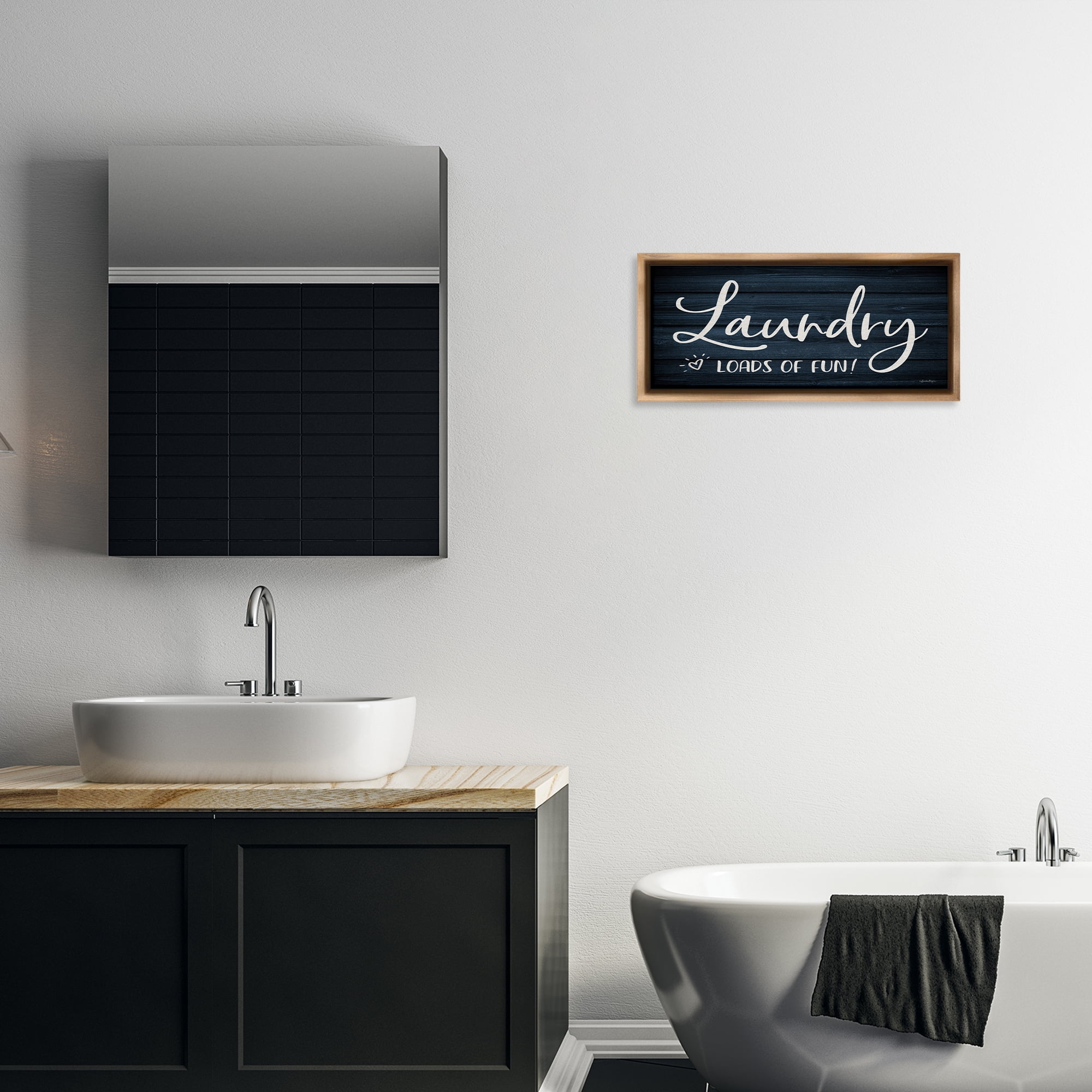 Stupell Industries Loads of Fun Laundry Typography Painting Brown Floater Framed Art Print Wall Art, 25 x 11
