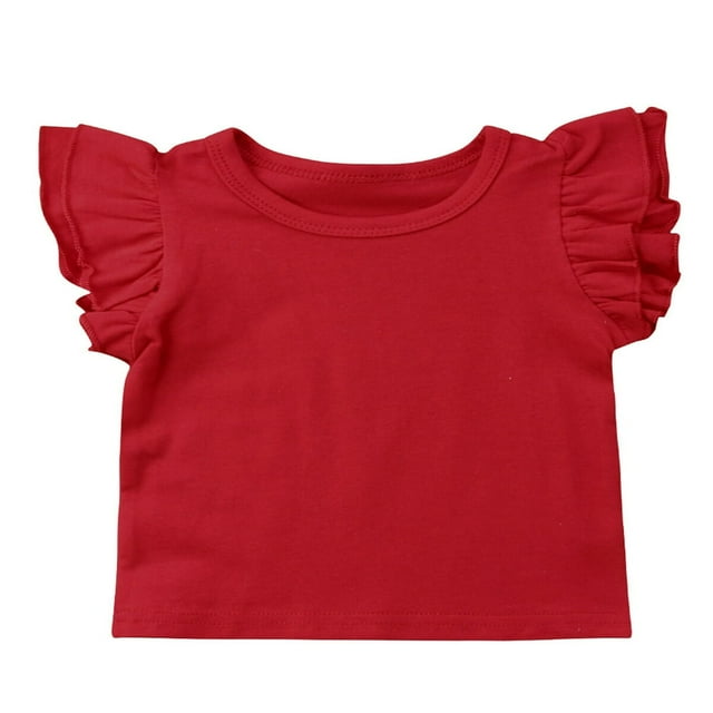 Infant Toddler Baby Girl Top Basic Plain Ruffle T-Shirt Blouse Casual Clothes