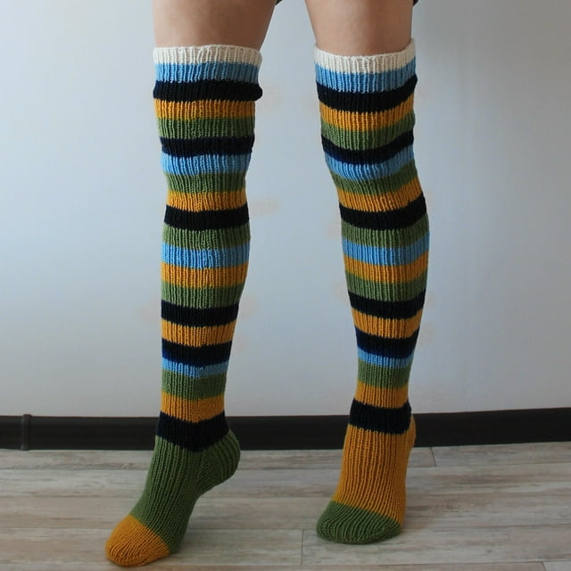 Bas Bas Coton Dames Haut Femmes Chaussettes Chaudes les Filles Chaudes Cuisse au-Dessus du Genou Longues Noël Chaussettes Tricotées Bas Bas de compression Jaune
