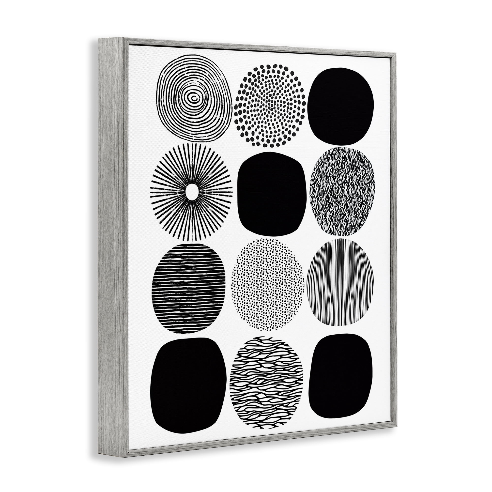 Stupell Industries Black & White Pattern Circles Abstract Painting Gray Framed Art Print Wall Art, 16 x 20