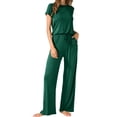 thumbnail image 4 of CALIPESSA Womens Round Neck Solid Loose Wide Legs Casual Summer Jumpsuits, 4 of 5