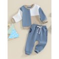 thumbnail image 3 of vera natura Toddler Boys Fall Outfits Contrast Color Long Sleeve Sweatshirts and Solid Color Long Pants 2Pcs Clothes Set, 3 of 9