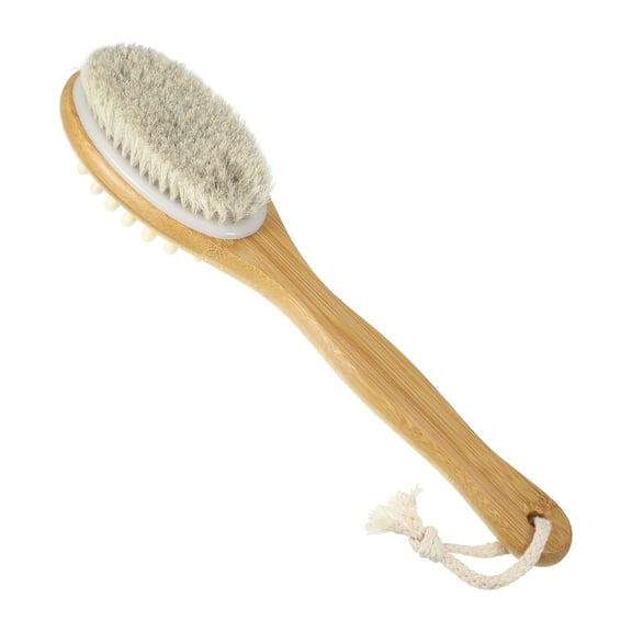 Unique Bargains 1 Pc Long Handle Bath Brush Double Side Body Scrubber for Shower 13.78"x3.03" Beige