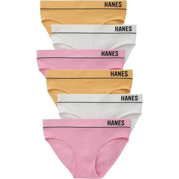 Hanes Women's Originals Seamless Stretch Rib Bikini Panties Pack, Assorted Colors, 6-Pack, Size: S-XXL