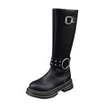 thumbnail image 2 of Knee High Boots for Women Buckle Low Block Heel with Side Zipper Round Toe Winter Fashion Warm Casual Shoes Black 9, 2 of 9