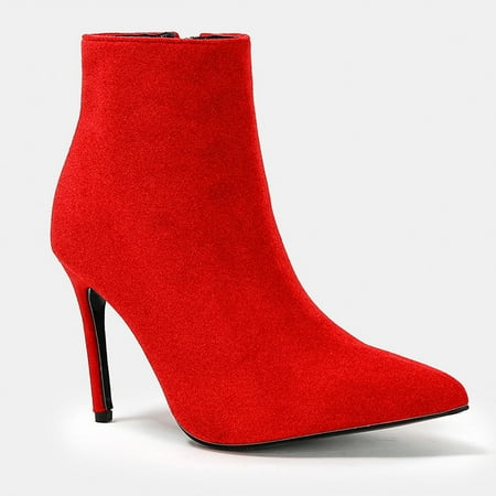 

Pointed Toe Stiletto Heeled Ankle Boots Women‘s Side Zip Pumps Solid Color Suede Short Boots